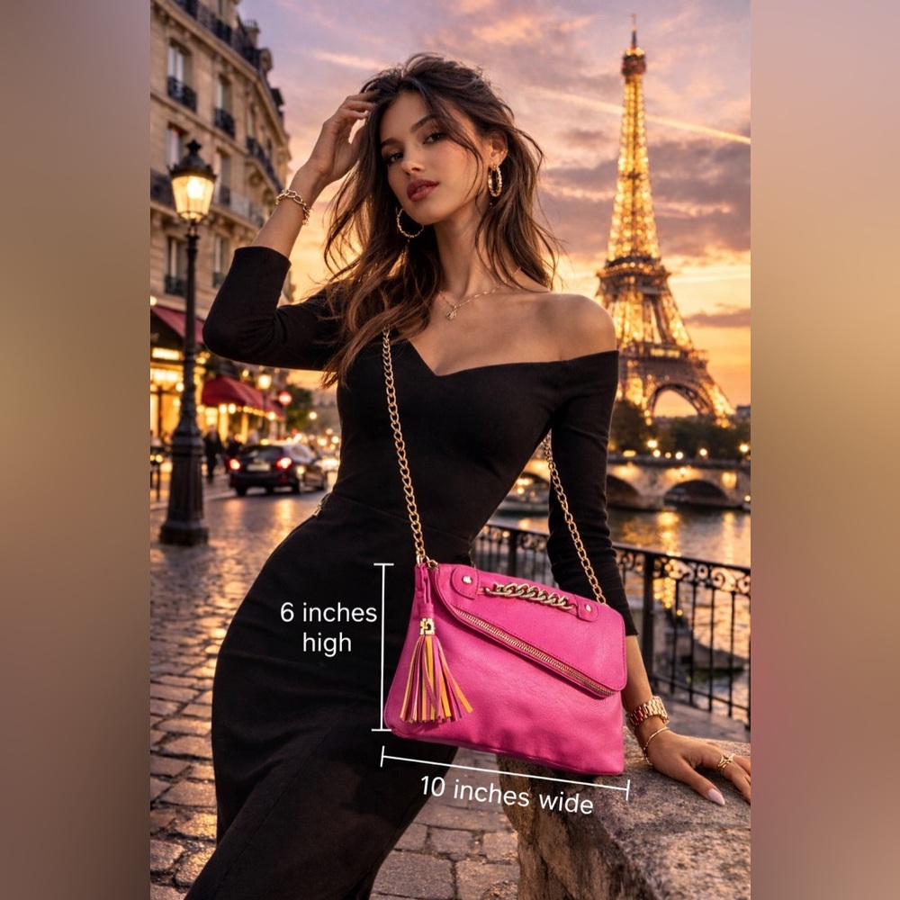 Charming C:Stylish Pink Leather Crossbody Bag with Tassel - Designer Chain Strap